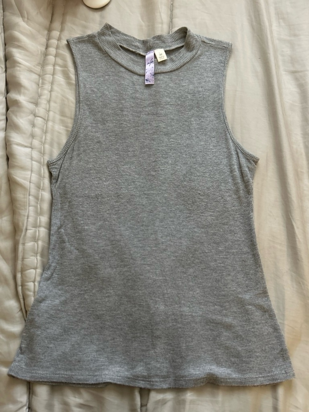 Alya Gray Ribbed Mock Neck Sleeveless Tank